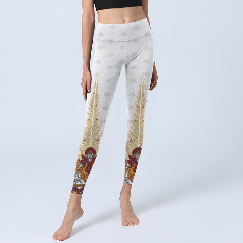 Leggings de yoga para mujer con estampado abstracto de flores de loto y Buddha Stones en color blanco - image 6