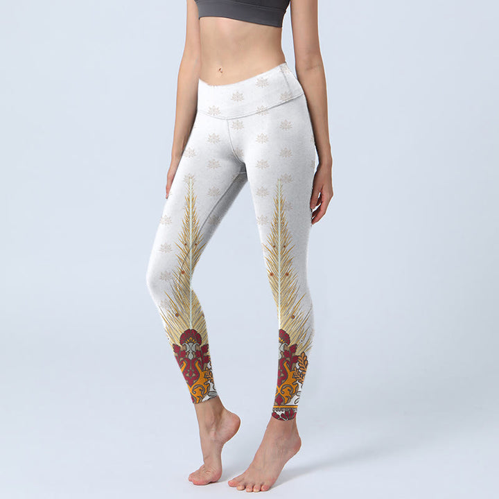 Leggings de yoga para mujer con estampado abstracto de flores de loto y Buddha Stones en color blanco - Humo blanco - US18，UK/AU22，EU50 (4XL) - image 0