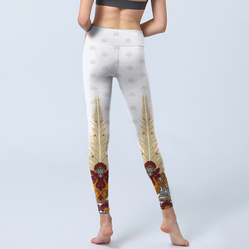 Leggings de yoga para mujer con estampado abstracto de flores de loto y Buddha Stones en color blanco - image 6