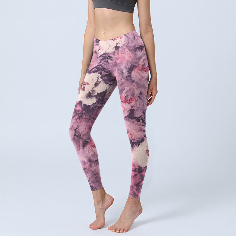 Leggings de yoga para mujer con estampado de flores de peonía morada y Buddha Stones - Orquídea - US18，UK/AU22，EU50 (4XL) - image 1
