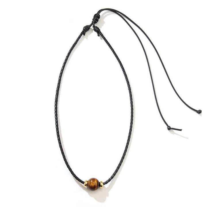 Collar con colgante de cuerda de cera con cuentas de ojo de tigre natural y Buddha Stones