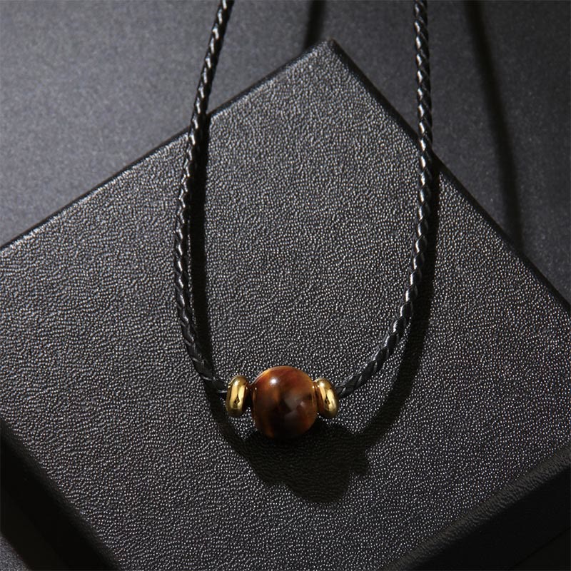 Collar con colgante de cuerda de cera con cuentas de ojo de tigre natural y Buddha Stones