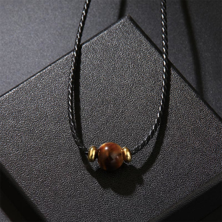 Collar con colgante de cuerda de cera con cuentas de ojo de tigre natural y Buddha Stones