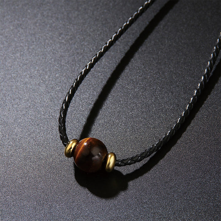 Collar con colgante de cuerda de cera con cuentas de ojo de tigre natural y Buddha Stones