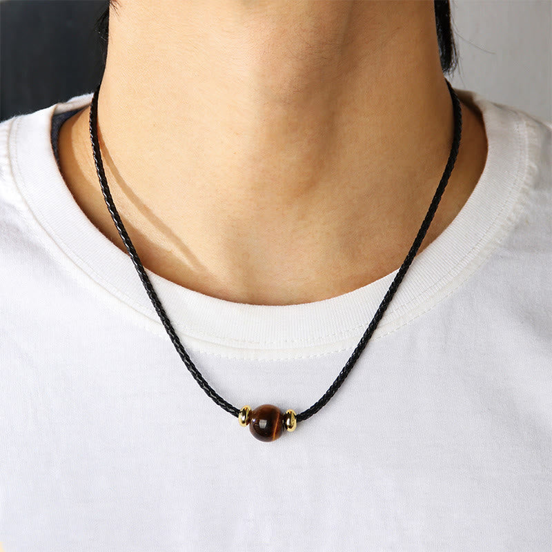 Collar con colgante de cuerda de cera con cuentas de ojo de tigre natural y Buddha Stones