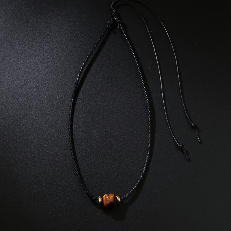 Collar con colgante de cuerda de cera con cuentas de ojo de tigre natural y Buddha Stones