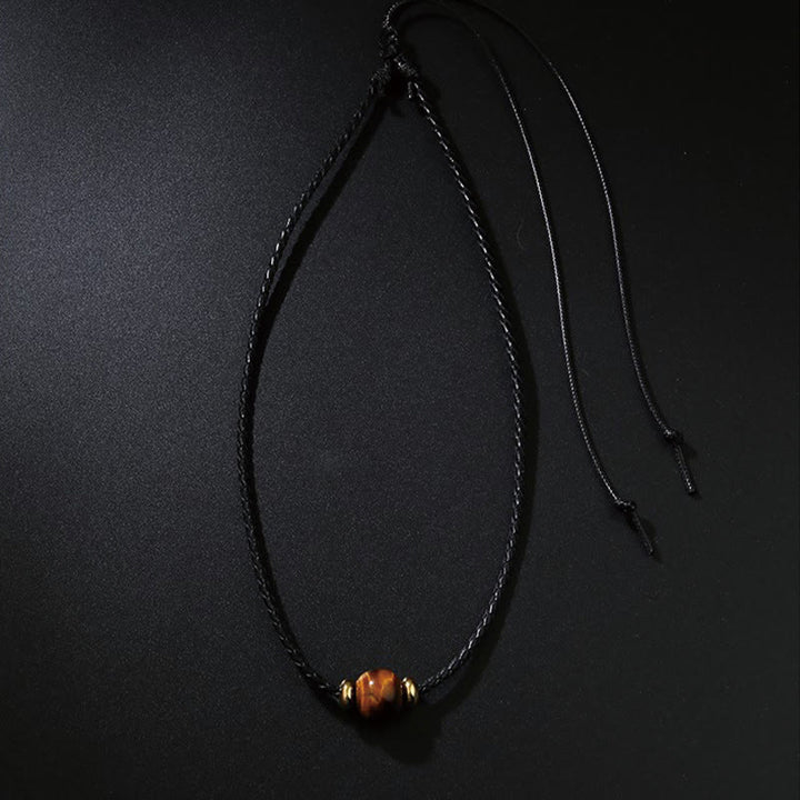 Collar con colgante de cuerda de cera con cuentas de ojo de tigre natural y Buddha Stones