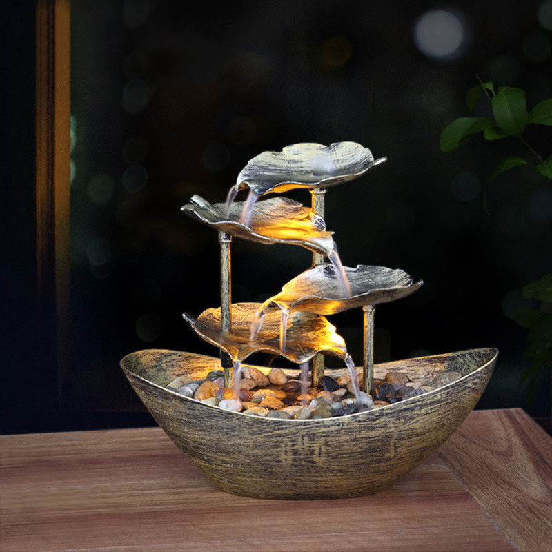 Fuente de cascada con forma de hoja de loto y Buddha Stones, adorno de mesa con luz LED, decoración para el hogar y la oficina. - Plata (versión de plástico) - image 0