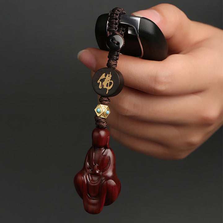 Llavero con protección de Buddha Stones sin forma de sándalo rojo con hojas pequeñas y piedras de Buda