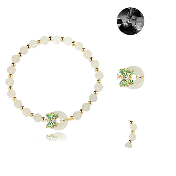 Pulsera con colgante de plata de ley 925 con Buddha Stones , jade hetiano natural, hebilla de la paz, mariposa, circonita, suerte - image 9