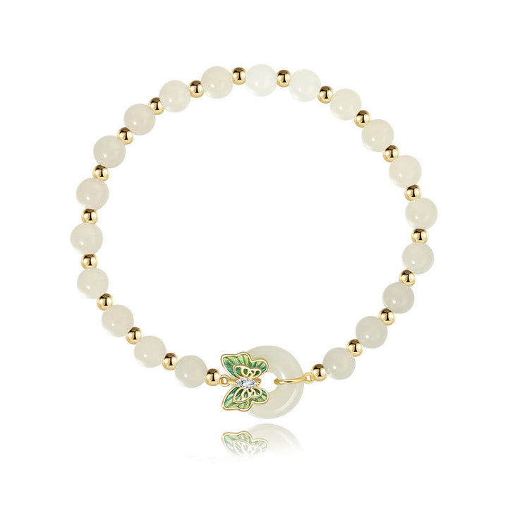 Pulsera con colgante de plata de ley 925 con Buddha Stones , jade hetiano natural, hebilla de la paz, mariposa, circonita, suerte - image 12