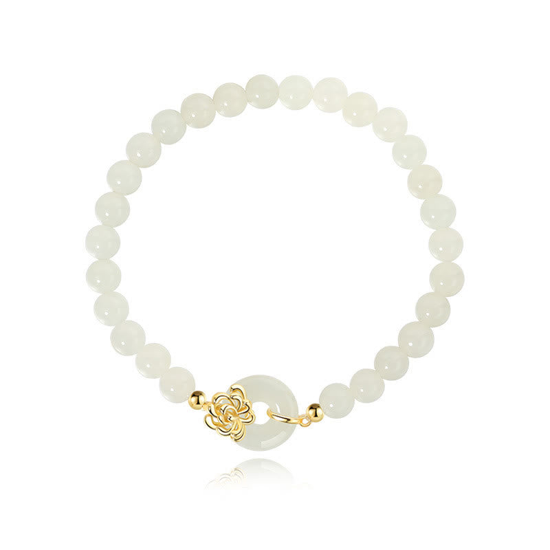 Pulsera de prosperidad con hebilla de paz y crisantemo otoñal de jade hetiano natural y plata de ley 925 con Buddha Stones