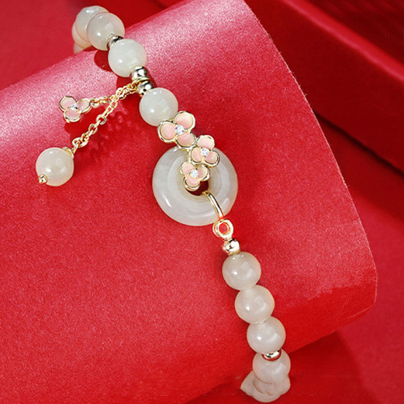 Pulsera con colgante de plata de ley 925 con Buddha Stones , jade hetiano natural, flor de melocotón, hebilla de la paz, circón, suerte - image 1
