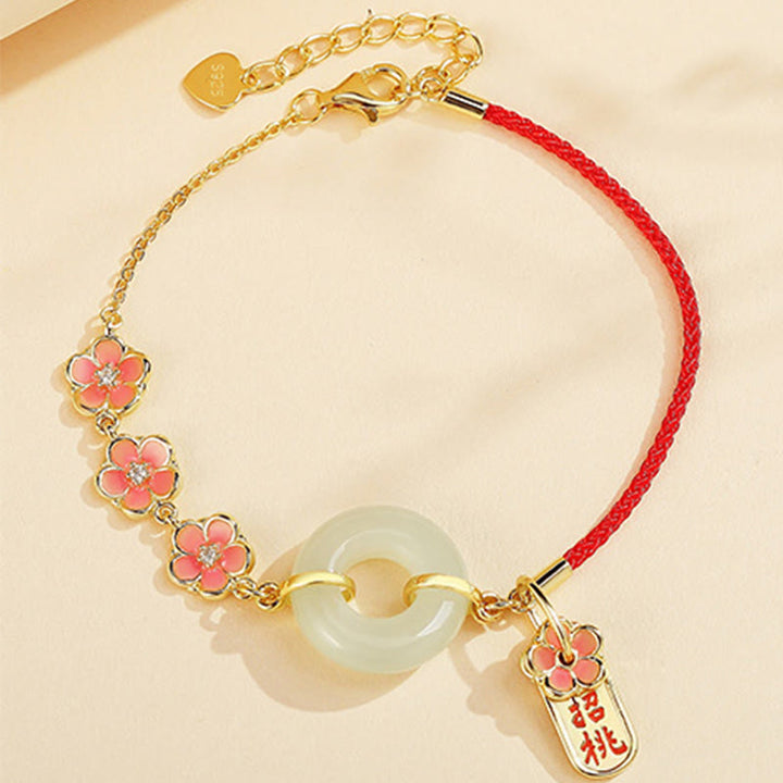 Pulsera con colgante de plata de ley 925 con Buddha Stones , jade hetiano natural, flor de melocotón, hebilla de la paz, circón, suerte - Pulsera de hilo rojo de jade (circunferencia de muñeca: 14-17 cm) - image 7