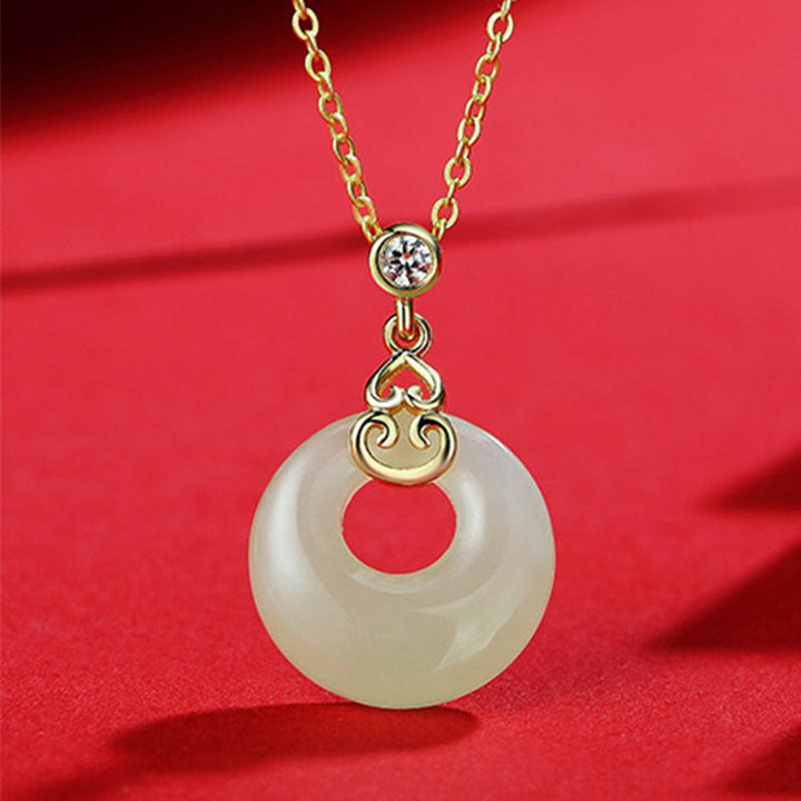 Pulsera, collar, colgante y pendientes de plata de ley 925 con Buddha Stones , jade hetiano natural, hebilla de la paz, circonita, suerte - Collar de jade - image 12