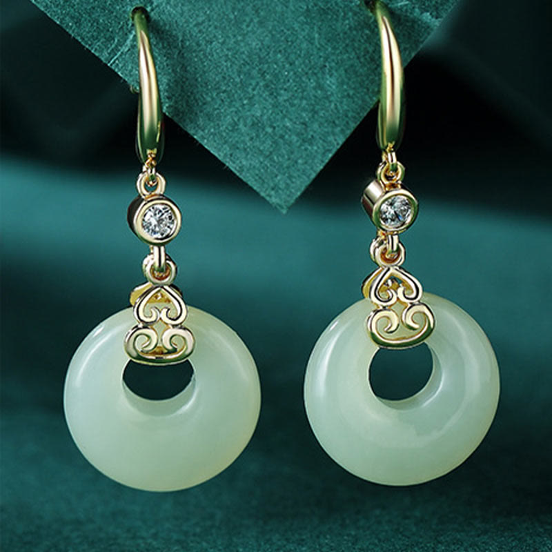 Pulsera, collar, colgante y pendientes de plata de ley 925 con Buddha Stones , jade hetiano natural, hebilla de la paz, circonita, suerte - Pendientes de jade - image 13