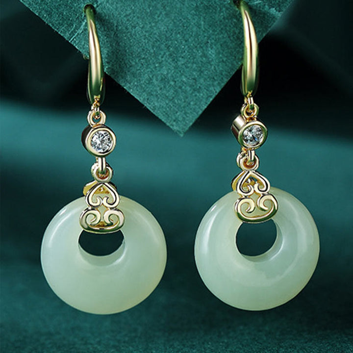 Pulsera, collar, colgante y pendientes de plata de ley 925 con Buddha Stones , jade hetiano natural, hebilla de la paz, circonita, suerte - Pendientes de jade - image 13