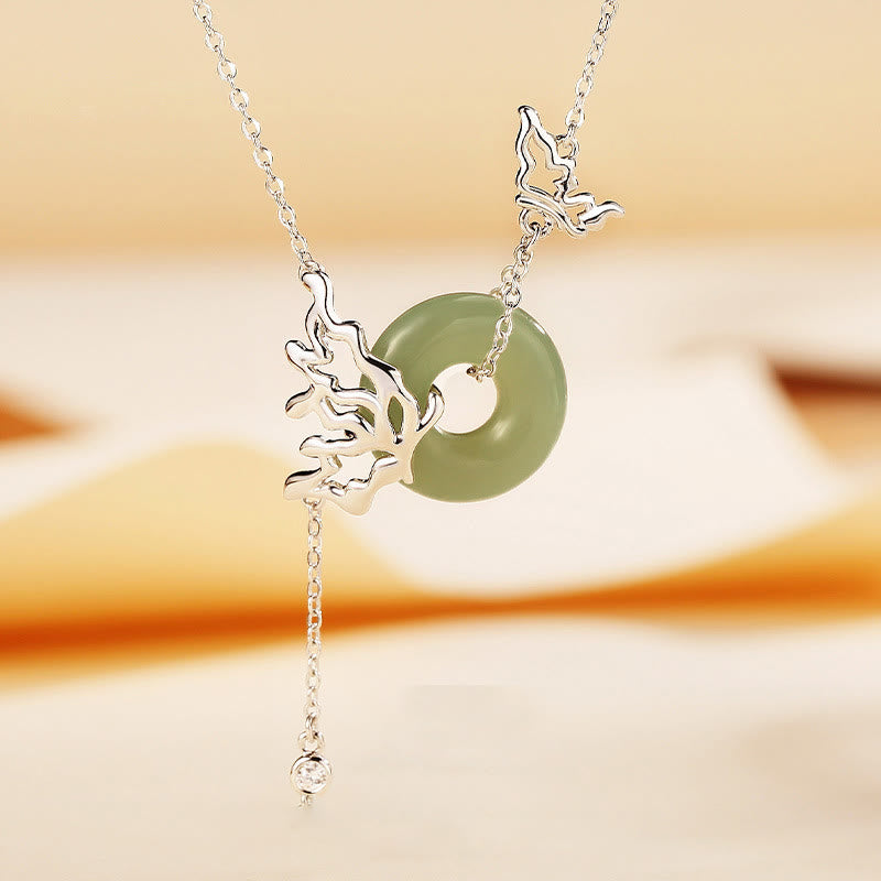 Buddha Stones Colgante de plata de ley 925 con forma de mariposa y hebilla de paz de jade hetiano natural - Jade (Prosperidad♥Abundancia) - image 0
