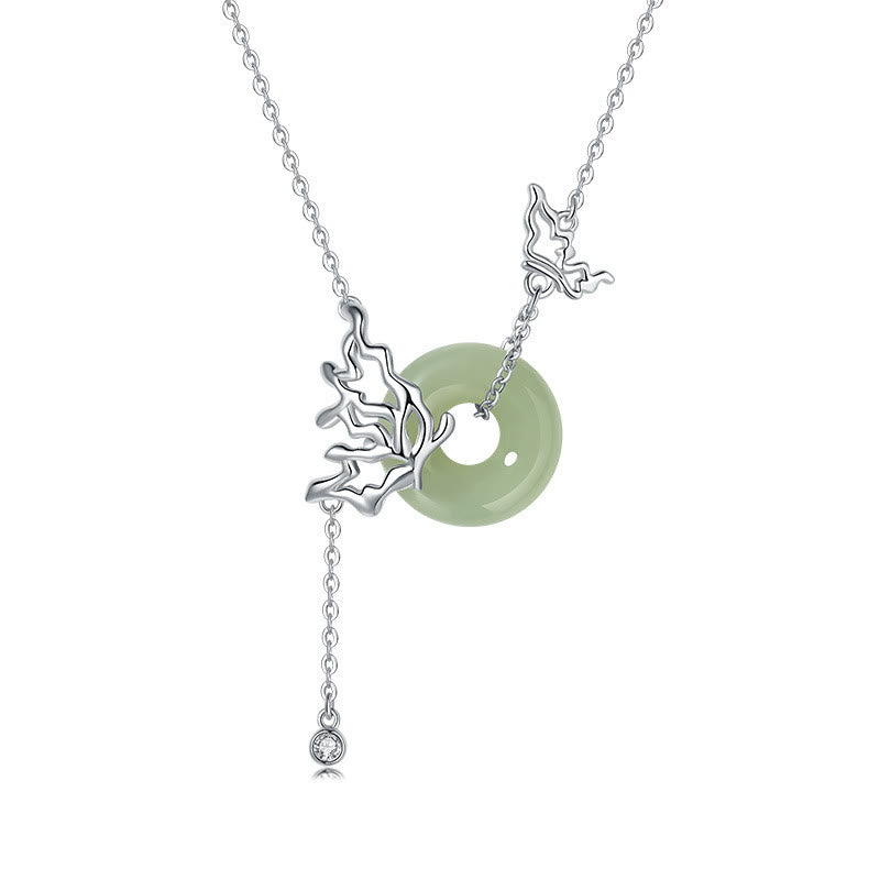 Buddha Stones Colgante de plata de ley 925 con forma de mariposa y hebilla de paz de jade hetiano natural - image 3