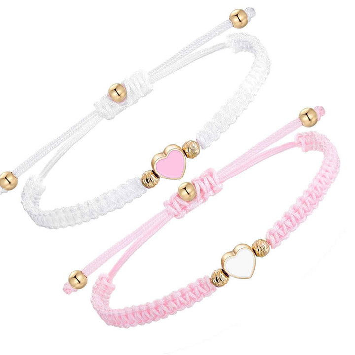 Pulsera de pareja de 2 piezas de Buddha Stones hechas a mano con cuerda trenzada y corazón de amor y suerte