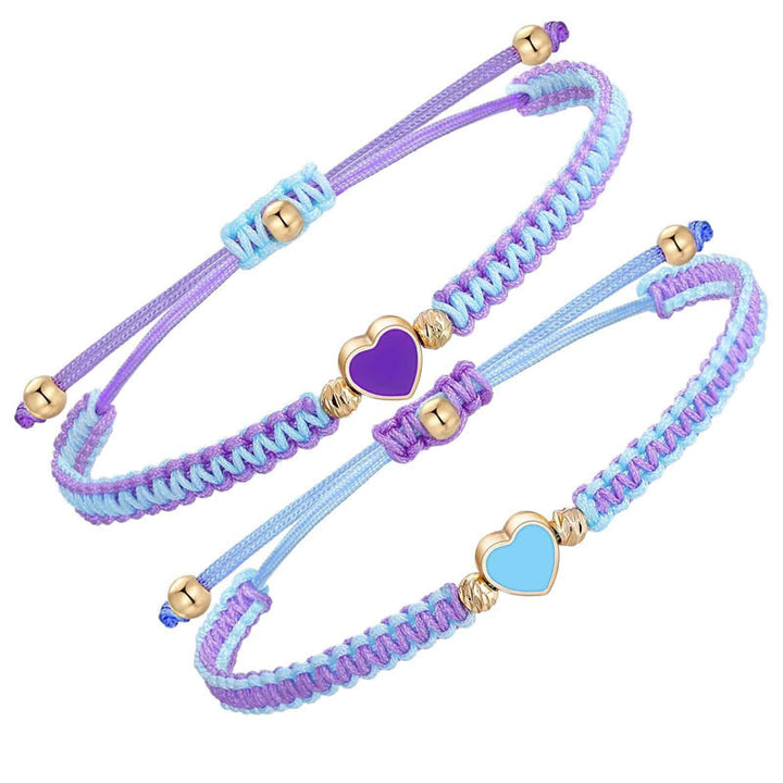 Pulsera de pareja de 2 piezas de Buddha Stones hechas a mano con cuerda trenzada y corazón de amor y suerte