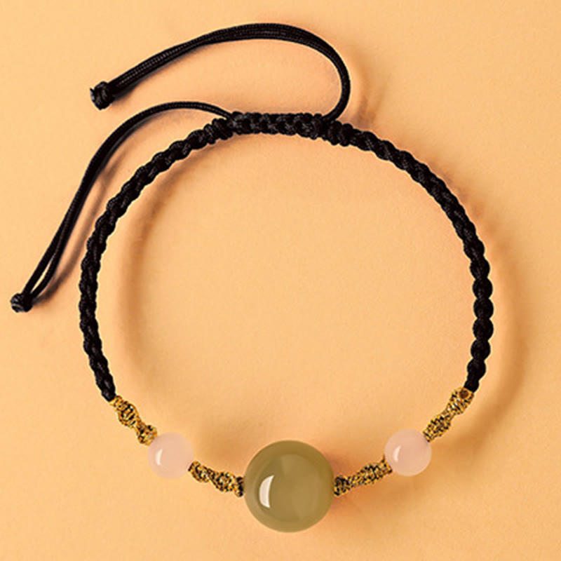 Pulsera trenzada de la suerte con cuentas de ágata roja, ónix negro y jade hetiano de Buddha Stones