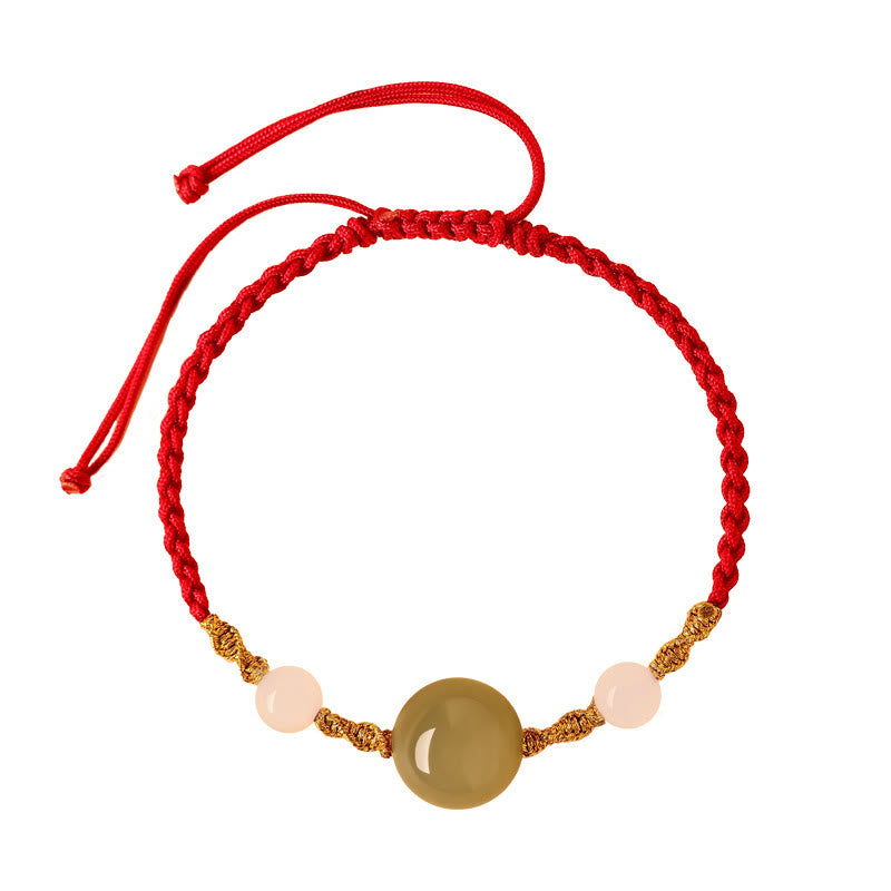 Pulsera trenzada de la suerte con cuentas de ágata roja, ónix negro y jade hetiano de Buddha Stones