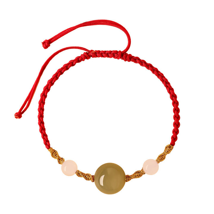 Pulsera trenzada de la suerte con cuentas de ágata roja, ónix negro y jade hetiano de Buddha Stones