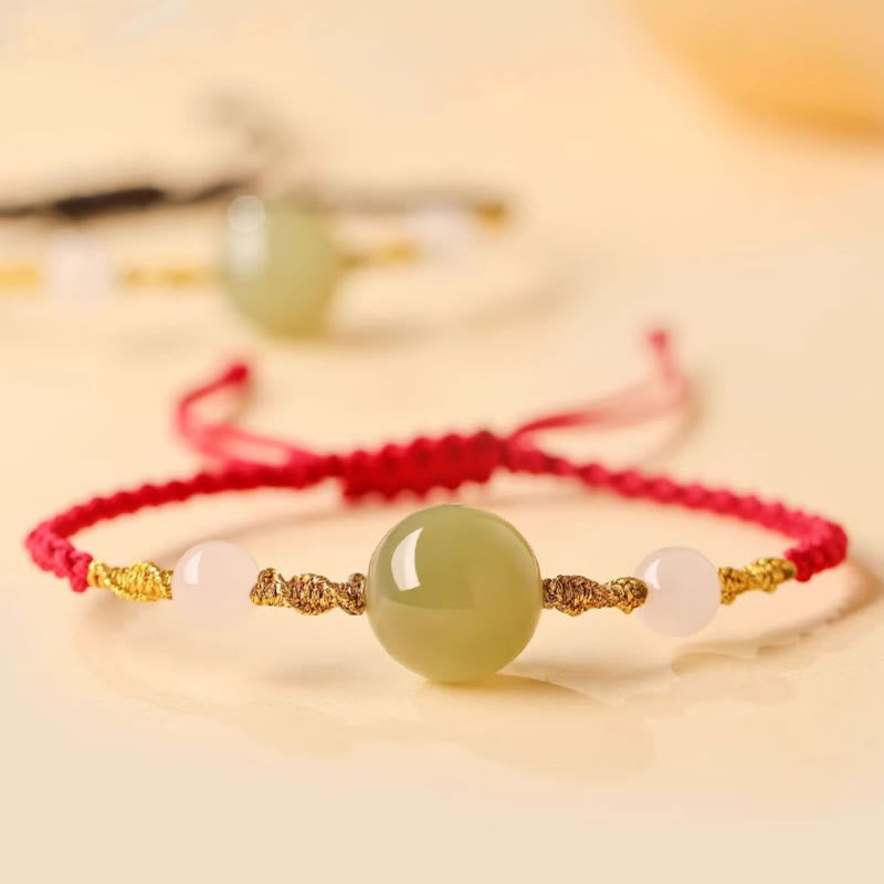 Pulsera trenzada de la suerte con cuentas de ágata roja, ónix negro y jade hetiano de Buddha Stones