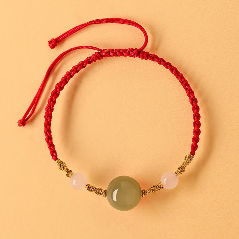 Pulsera trenzada de la suerte con cuentas de ágata roja, ónix negro y jade hetiano de Buddha Stones