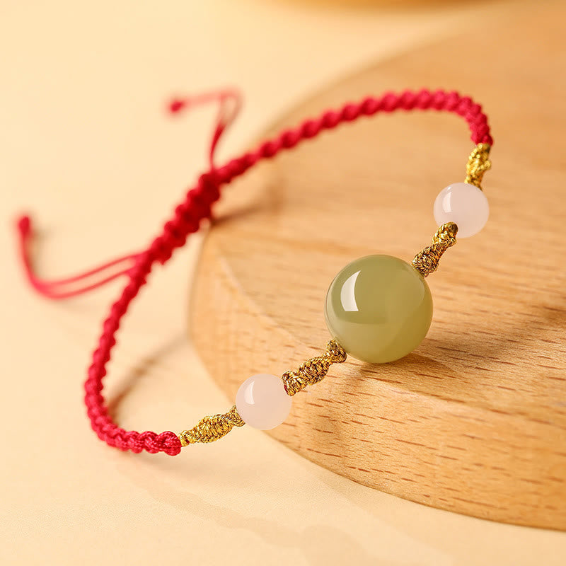 Pulsera trenzada de la suerte con cuentas de ágata roja, ónix negro y jade hetiano de Buddha Stones