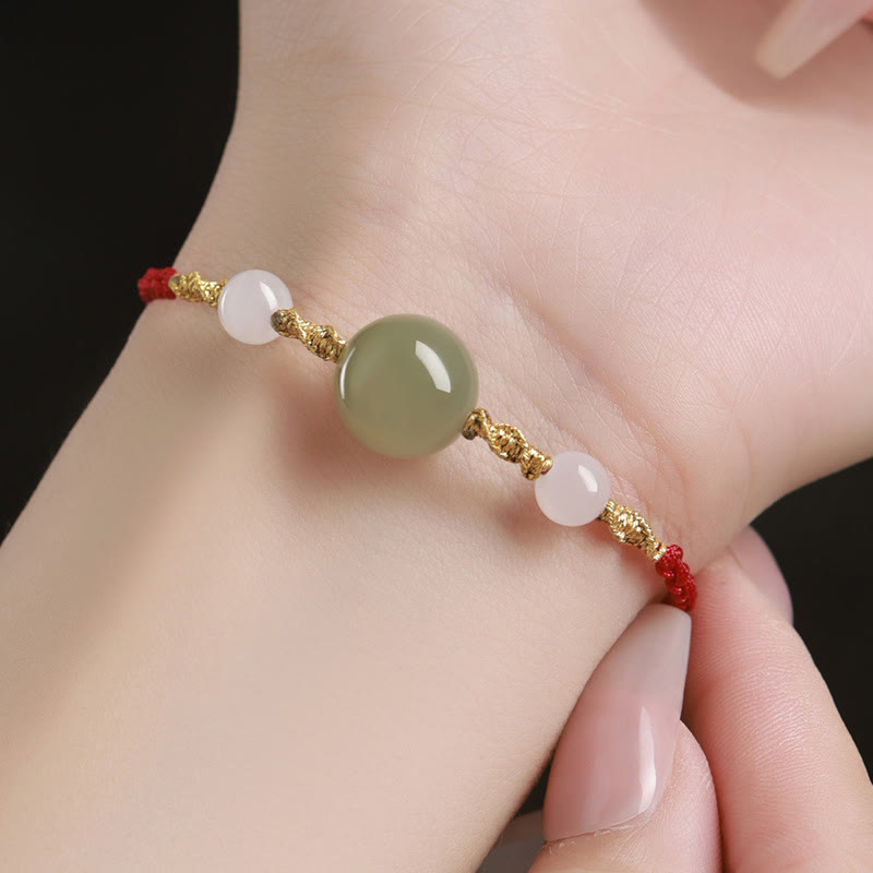 Pulsera trenzada de la suerte con cuentas de ágata roja, ónix negro y jade hetiano de Buddha Stones