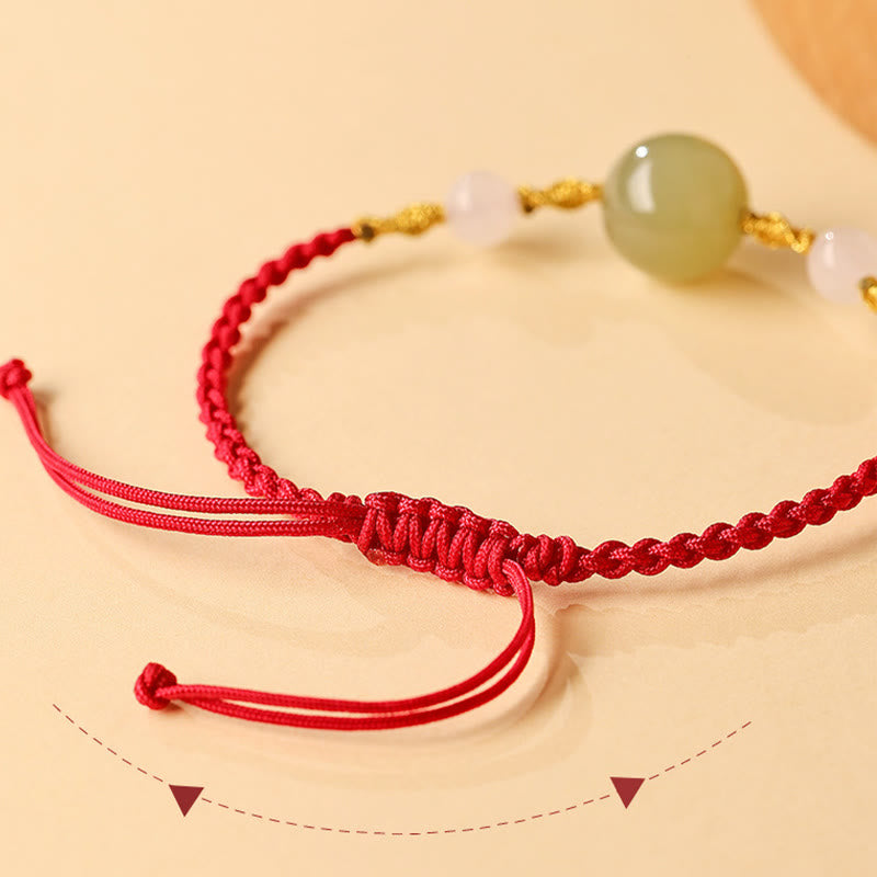 Pulsera trenzada de la suerte con cuentas de ágata roja, ónix negro y jade hetiano de Buddha Stones
