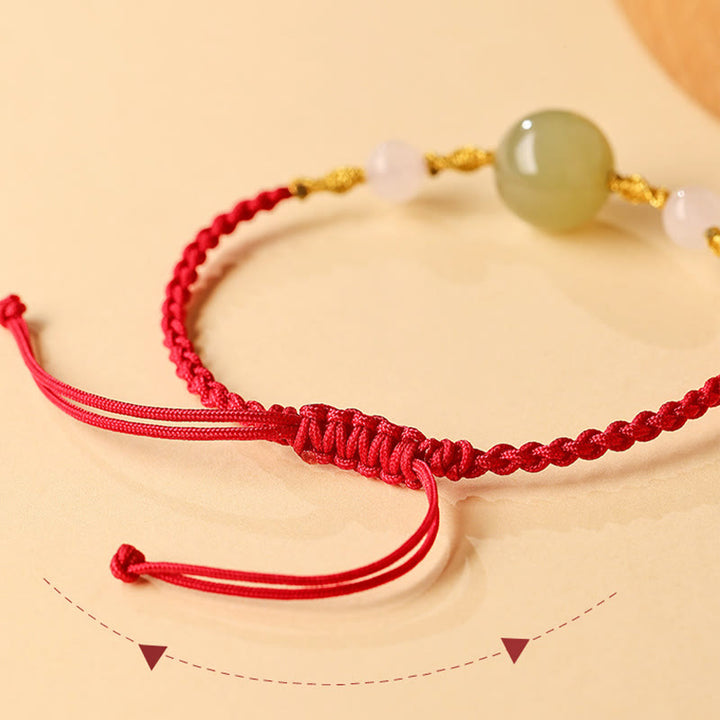 Pulsera trenzada de la suerte con cuentas de ágata roja, ónix negro y jade hetiano de Buddha Stones