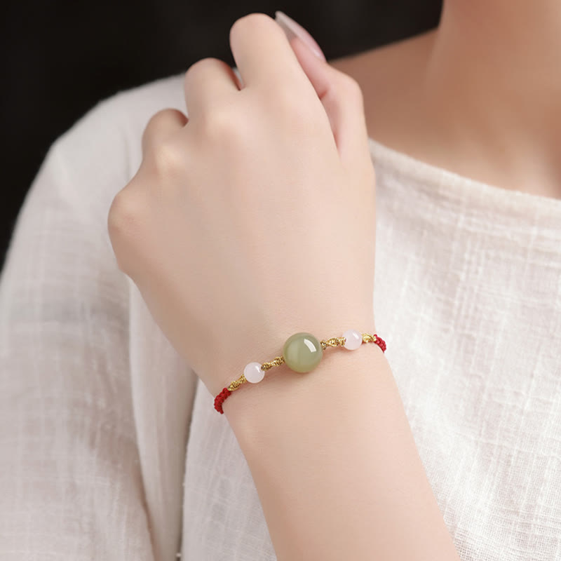 Pulsera trenzada de la suerte con cuentas de ágata roja, ónix negro y jade hetiano de Buddha Stones