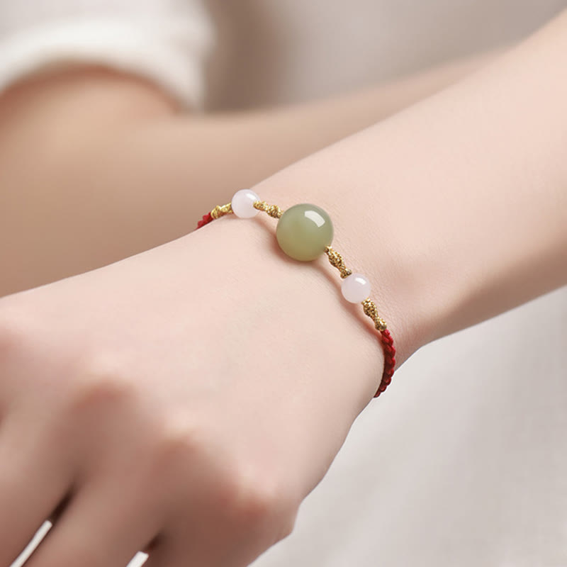 Pulsera trenzada de la suerte con cuentas de ágata roja, ónix negro y jade hetiano de Buddha Stones