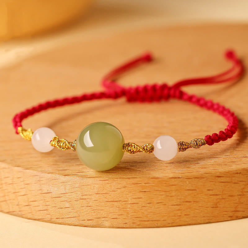 Pulsera trenzada de la suerte con cuentas de ágata roja, ónix negro y jade hetiano de Buddha Stones