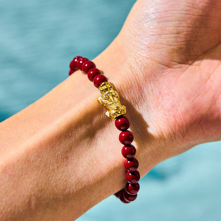 Pulsera de bendición de Pixiu con cuentas de cinabrio naturales y Buddha Stones