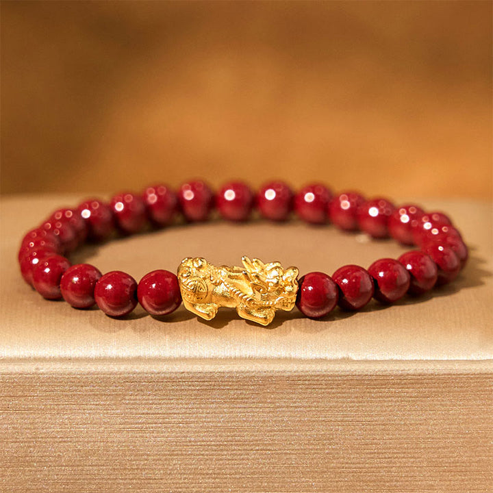 Pulsera de bendición de Pixiu con cuentas de cinabrio naturales y Buddha Stones