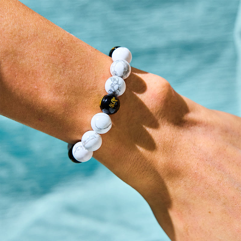 Pulsera de bendición con cuentas de Pixiu de ónix negro y turquesa blanca vintage con Buddha Stones