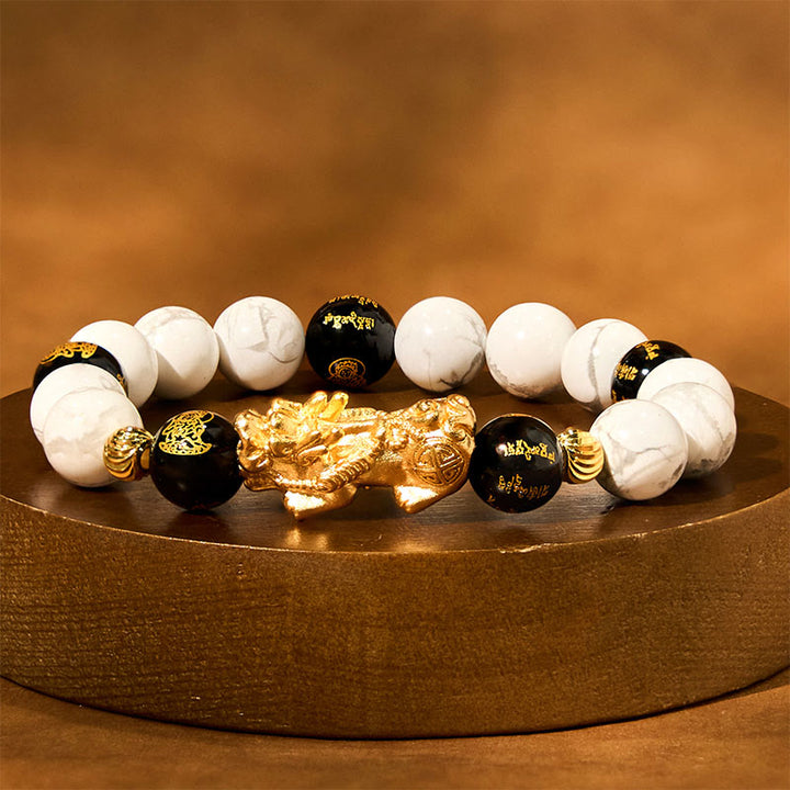 Pulsera de bendición con cuentas de Pixiu de ónix negro y turquesa blanca vintage con Buddha Stones