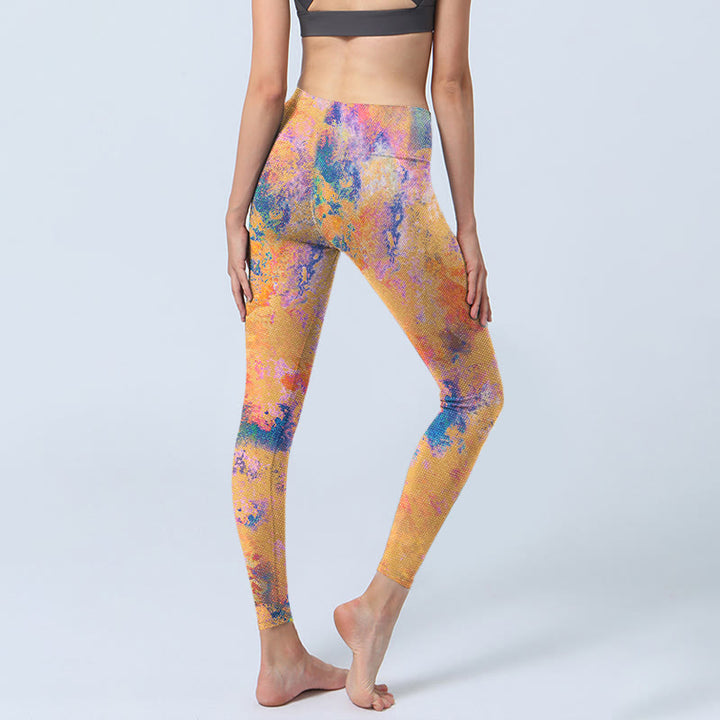 Leggings de yoga para mujer con estampado de acuarela abstracta de color amarillo brillante y Buddha Stones - image 5