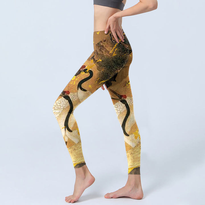 Leggings de yoga para mujer con estampado de grulla de corona roja, pino, roca y piedras de Buddha Stones - image 3