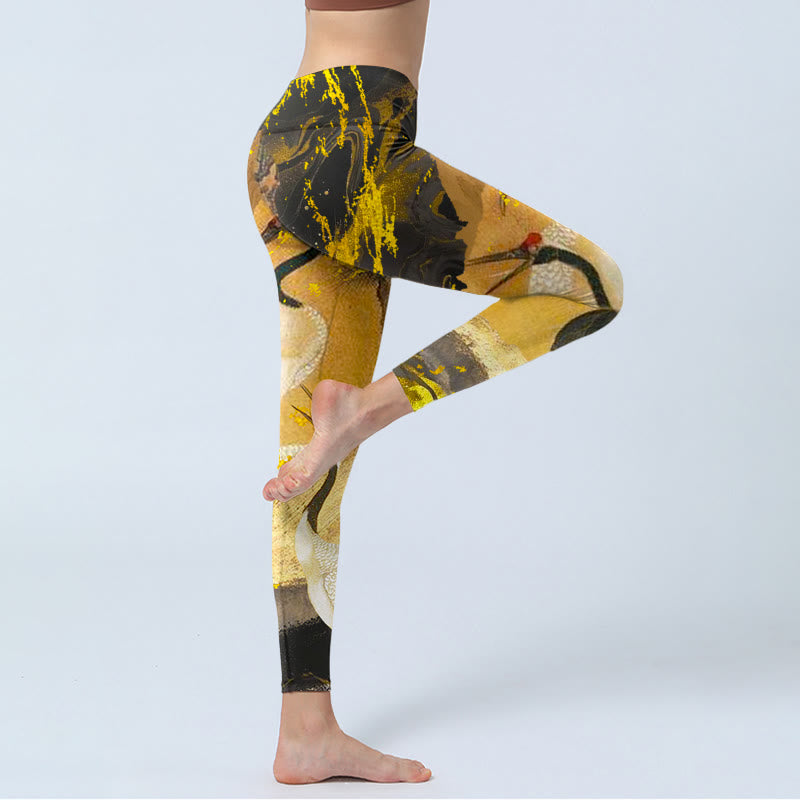 Leggings de yoga para mujer con estampado de grulla de corona roja, pino, roca y piedras de Buddha Stones - image 4