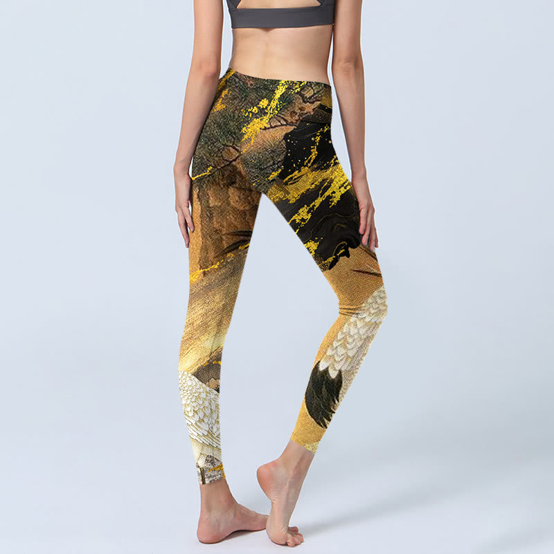 Leggings de yoga para mujer con estampado de grulla de corona roja, pino, roca y piedras de Buddha Stones - image 5