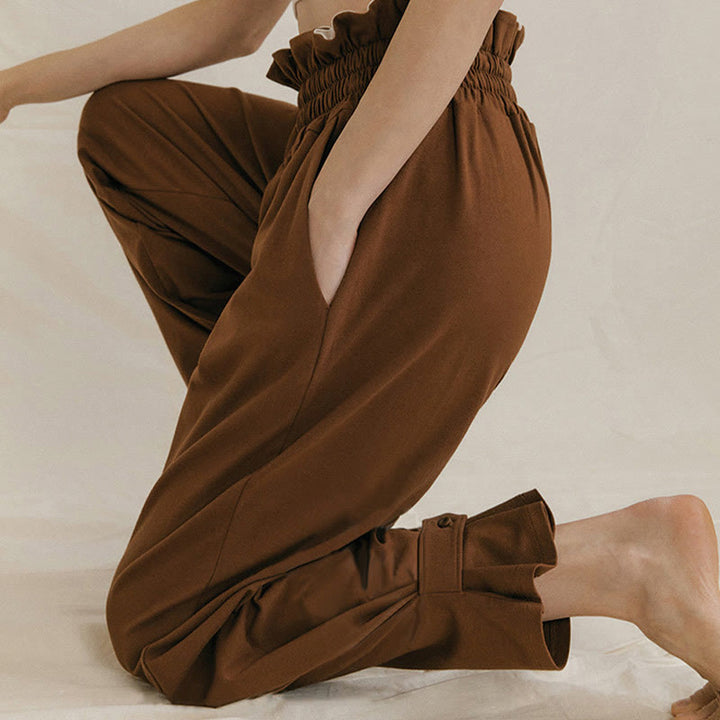 Pantalones holgados de licra con hebillas informales y bolsillos para mujer con Buddha Stones - image 6