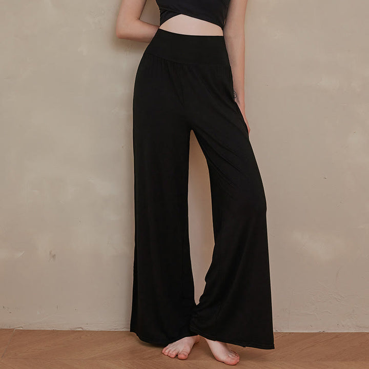 Pantalones anchos de algodón elásticos de cintura alta para mujer con Buddha Stones - Negro - US6，UK/AU10，EU38 (XL) - image 13