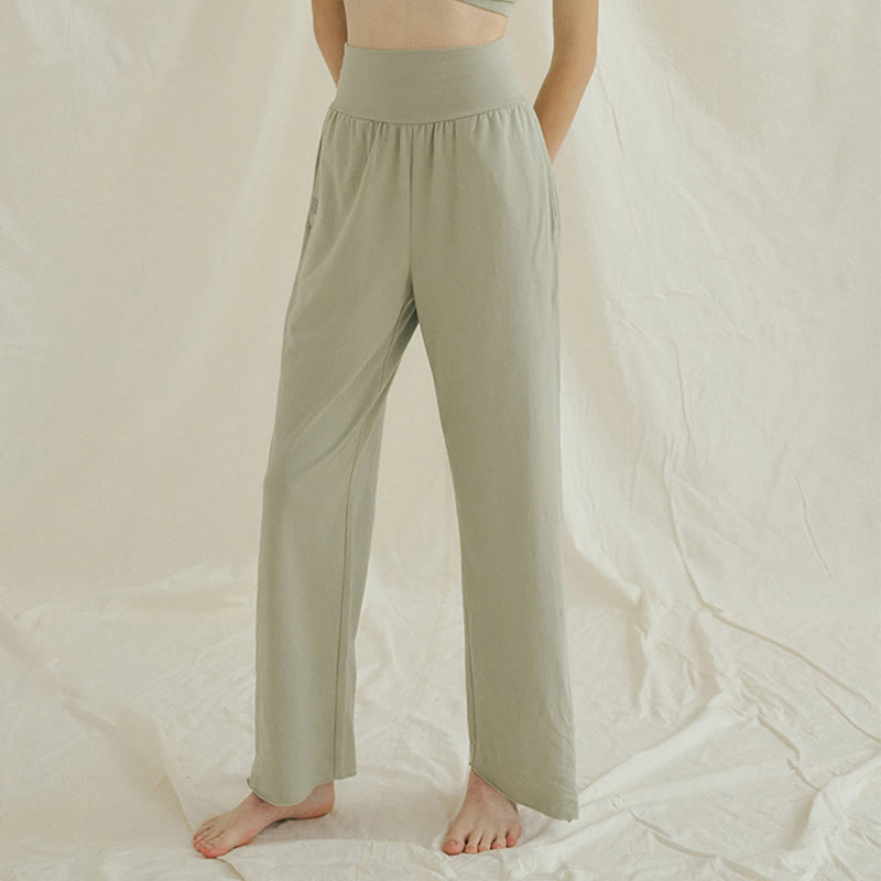 Pantalones Leica de cintura alta para mujer, informales, holgados, con bolsillos y dobladillo anudado, con Buddha Stones - image 1