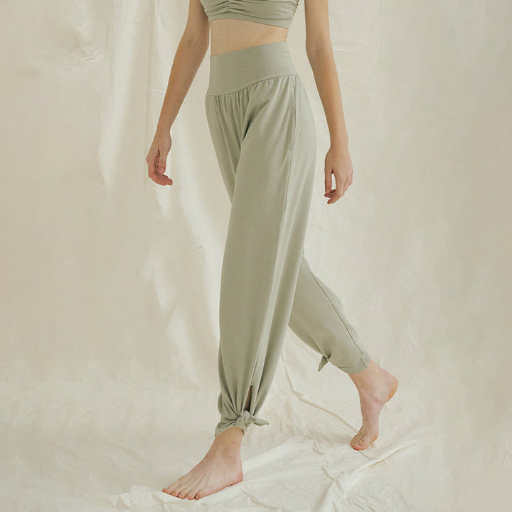 Pantalones Leica de cintura alta para mujer, informales, holgados, con bolsillos y dobladillo anudado, con Buddha Stones - image 3