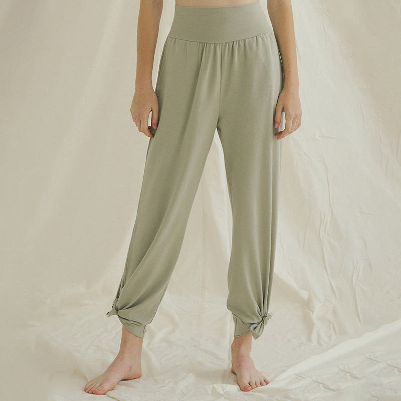 Pantalones Leica de cintura alta para mujer, informales, holgados, con bolsillos y dobladillo anudado, con Buddha Stones - Verde claro - US4，UK/AU8，EU36 (L) - image 0